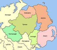 1584 - General boundaries of the counties of Ulster created by the Lord Deputy of Ireland Sir John Perrott.