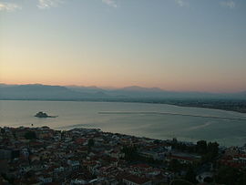 View of the old part of the city of Nafplio from Palamidi castle.