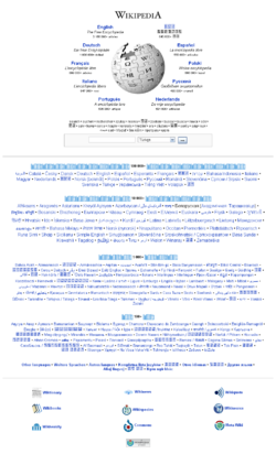 Многоязыковый портал Википедии. Здесь показаны крупнейшие ветви проекта