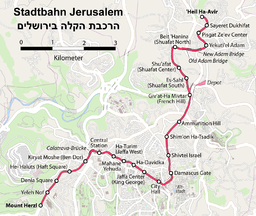 Karte der Straßenbahn Jerusalem (topographisch).png