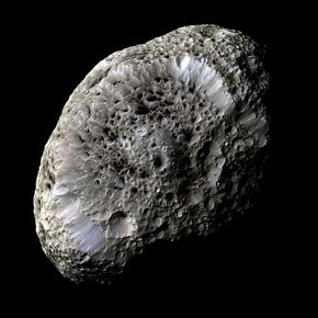 Hyperion (false colour image to bring out details); acquired by Cassini (NASA)